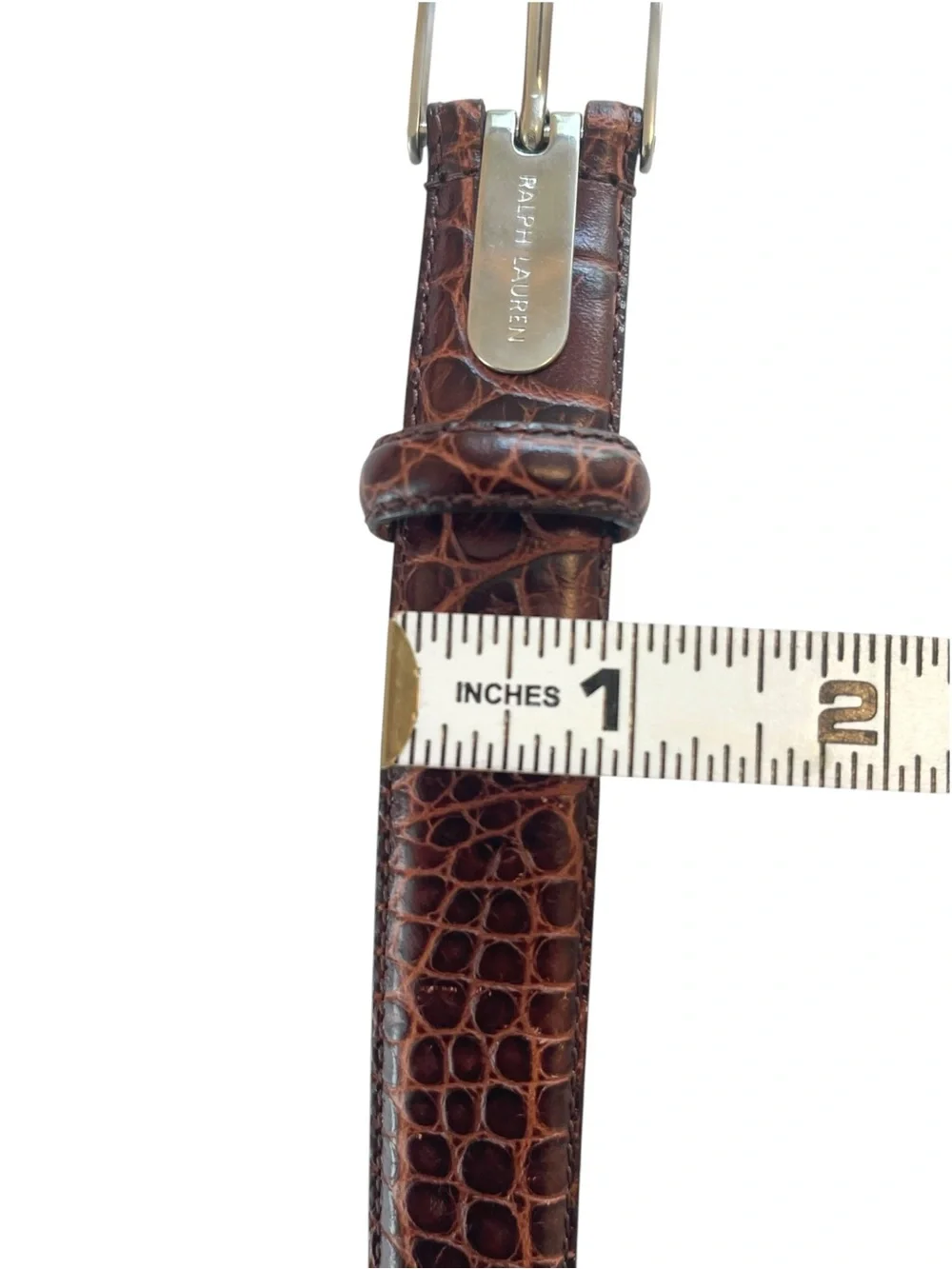 Ralph Lauren Brown Croc Embossed Leather Skinny Belt Vintage 90s Y2K Size S